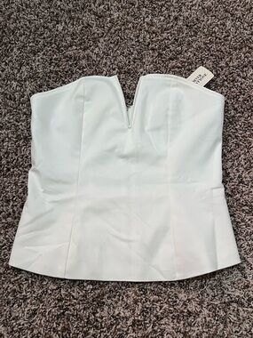 Forever 21 White Strapless Bustier Top with Silver Zipper